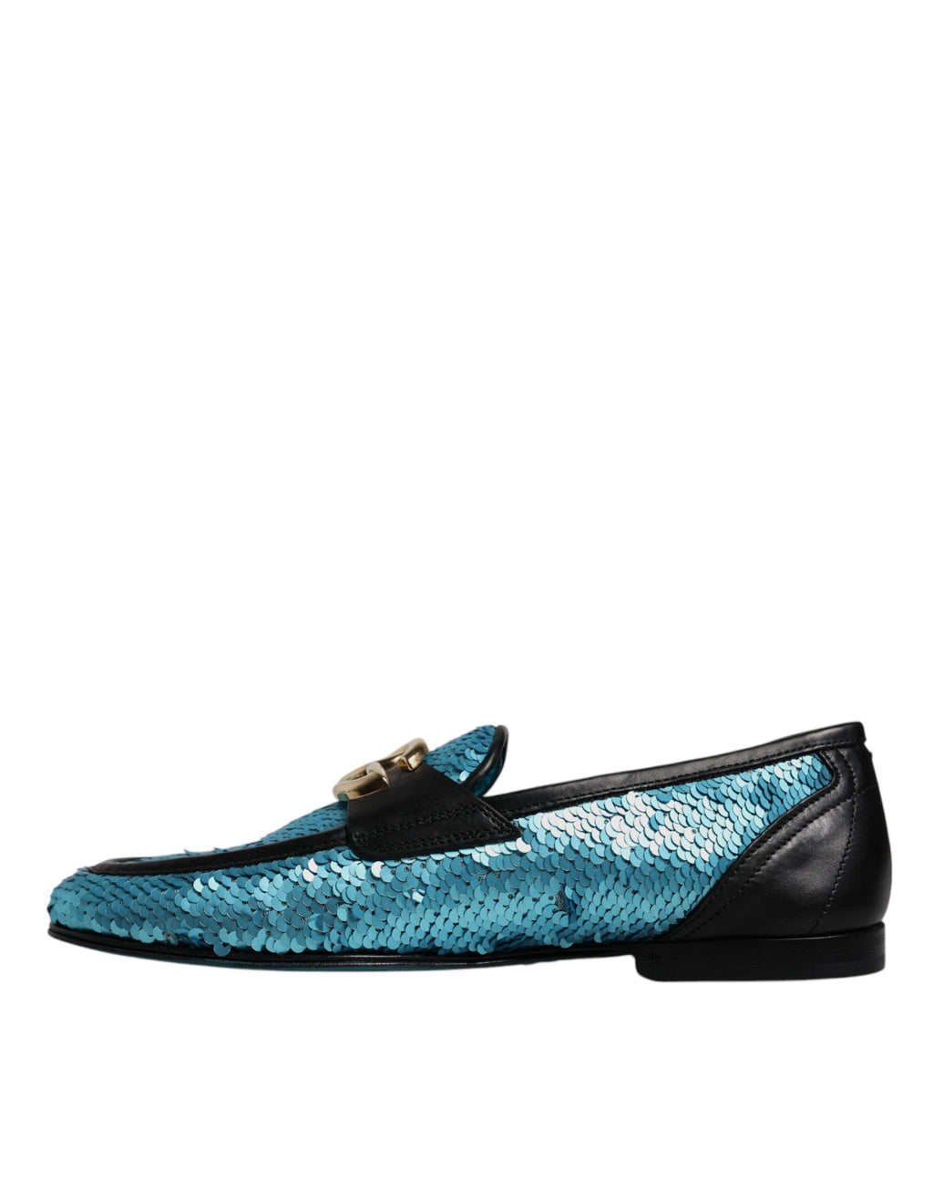 Mocassins formels Dolce & Gabbana bleus avec sequins, chaussures élégantes pour homme ou femme, finition sophistiquée.