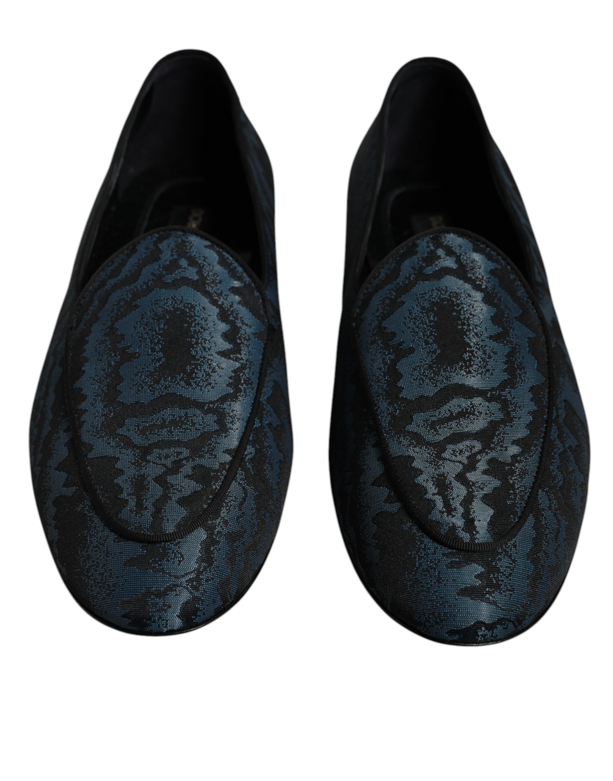 Chaussures plates Dolce & Gabbana pour homme, mocassins noirs et bleus élégants en cuir, chaussures de ville sophistiquées.