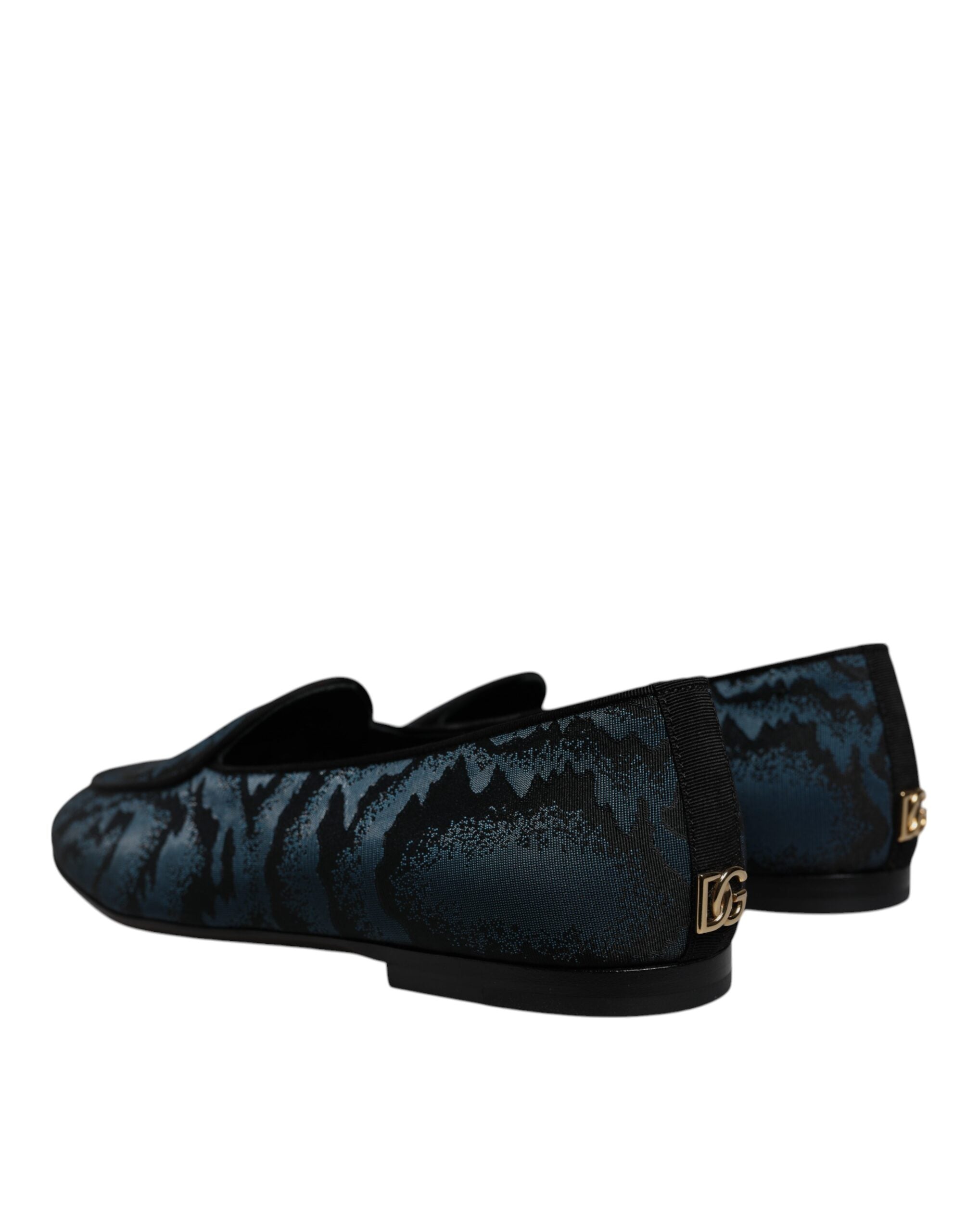 Chaussures mocassins Dolce & Gabbana pour hommes, loafers bleus et noirs en cuir, chaussures de ville élégantes.