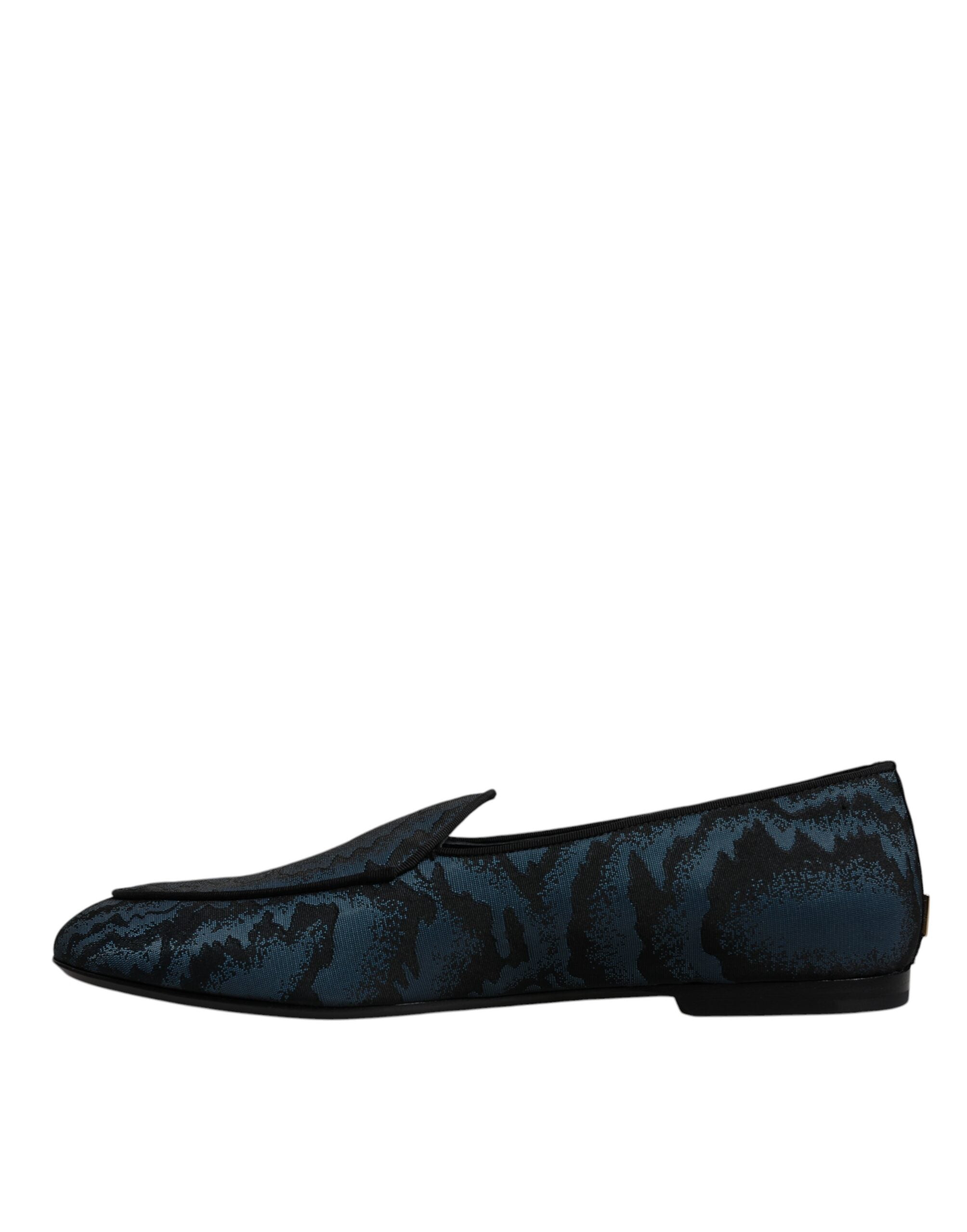 Chaussures plates pour hommes Dolce & Gabbana, mocassins noirs et bleus élégants, chaussures habillées en cuir.