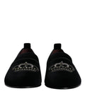 Chaussures formelles Dolce & Gabbana, loafers en velours noir avec cristaux, style élégant et sophistiqué.