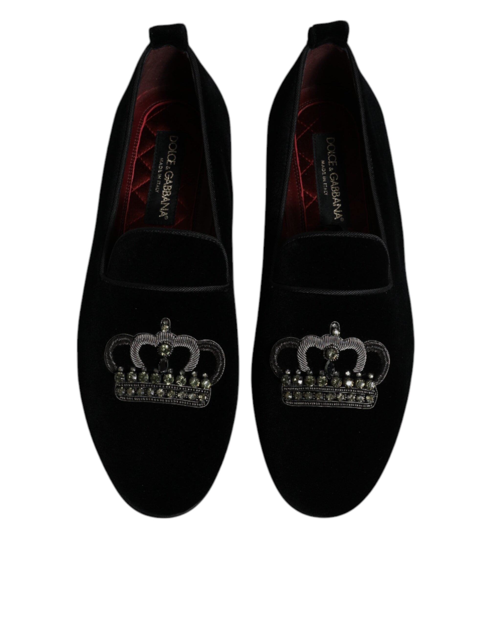 Chaussures Dolce & Gabbana en velours noir avec cristaux, mocassins élégants pour occasion formelle.