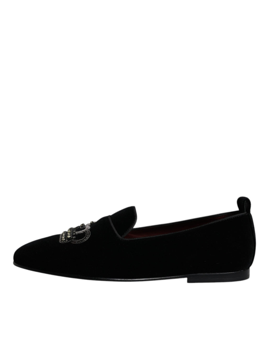 Chaussures habillées Dolce & Gabbana, mocassins en velours noir avec cristaux, style formel et élégant pour hommes.