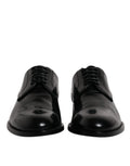 Chaussures Derby en cuir de veau noir de Dolce & Gabbana, chaussures formelles à lacets élégantes pour homme.