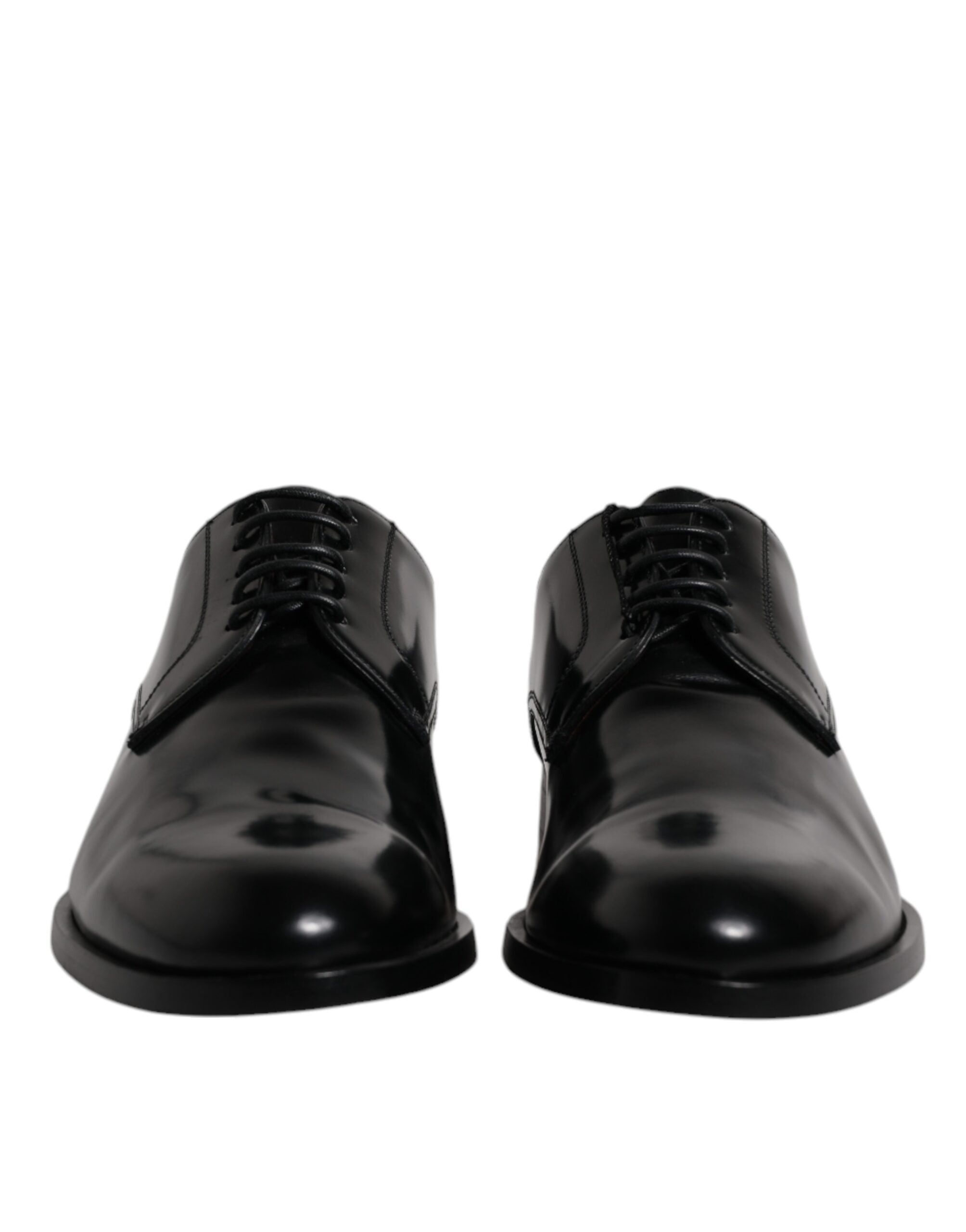 Chaussures Derby en cuir de veau noir de Dolce & Gabbana, chaussures formelles à lacets élégantes pour homme.