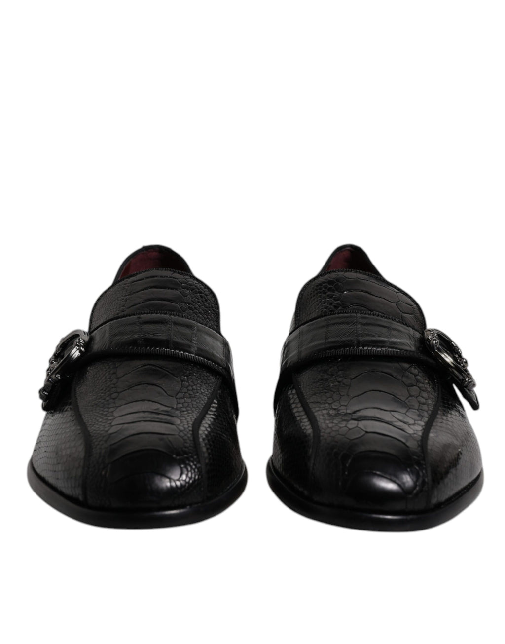 Mocassins noirs en cuir exotique Dolce & Gabbana avec logo DG, chaussures habillées formelles pour homme.