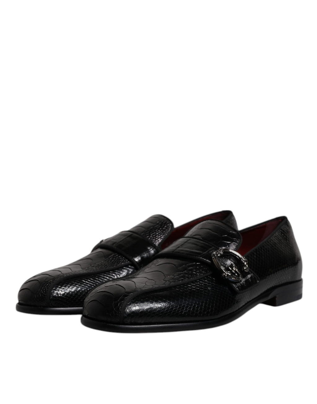 Mocassins noirs en cuir exotique avec logo DG de Dolce & Gabbana, chaussures habillées élégantes pour homme.