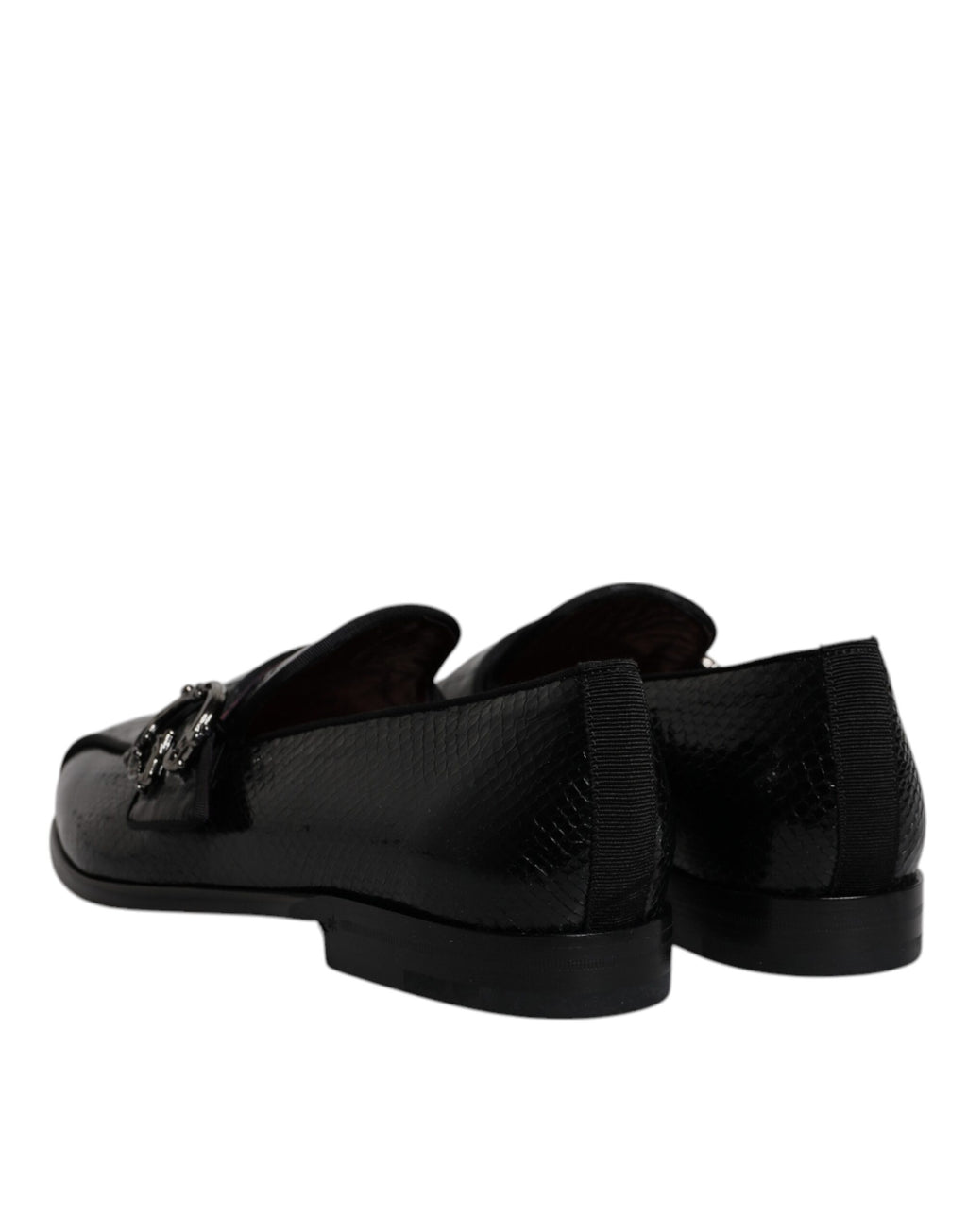 Chaussures Dolce & Gabbana en cuir exotique noir avec logo DG, mocassins formels pour homme.