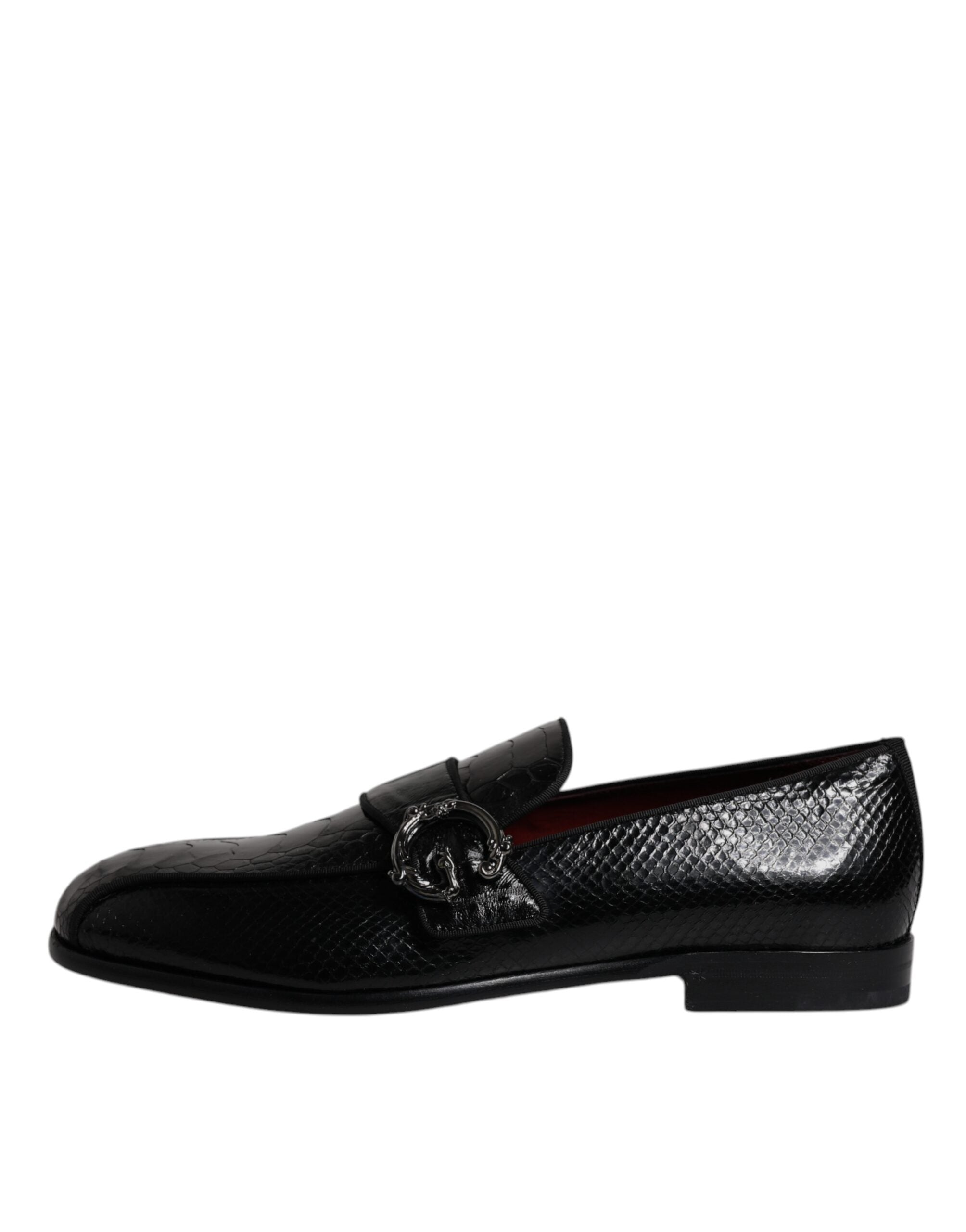 Chaussures hommes Dolce & Gabbana, mocassins en cuir exotique noir avec logo DG, chaussures habillées formelles.