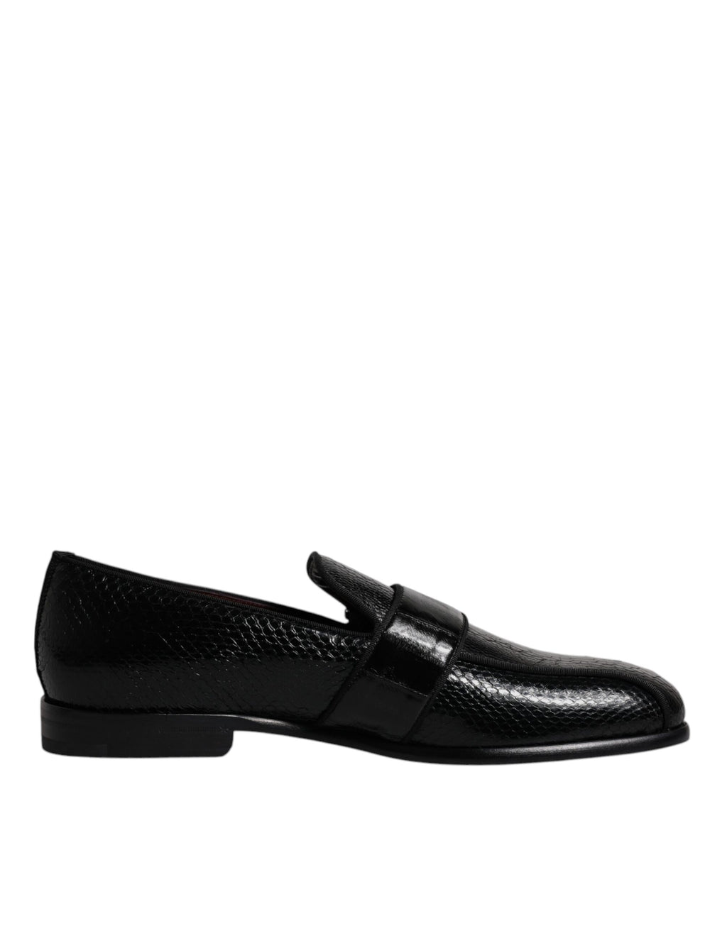 Mocassins noirs en cuir exotique avec logo DG de Dolce & Gabbana, chaussures formelles élégantes pour homme.