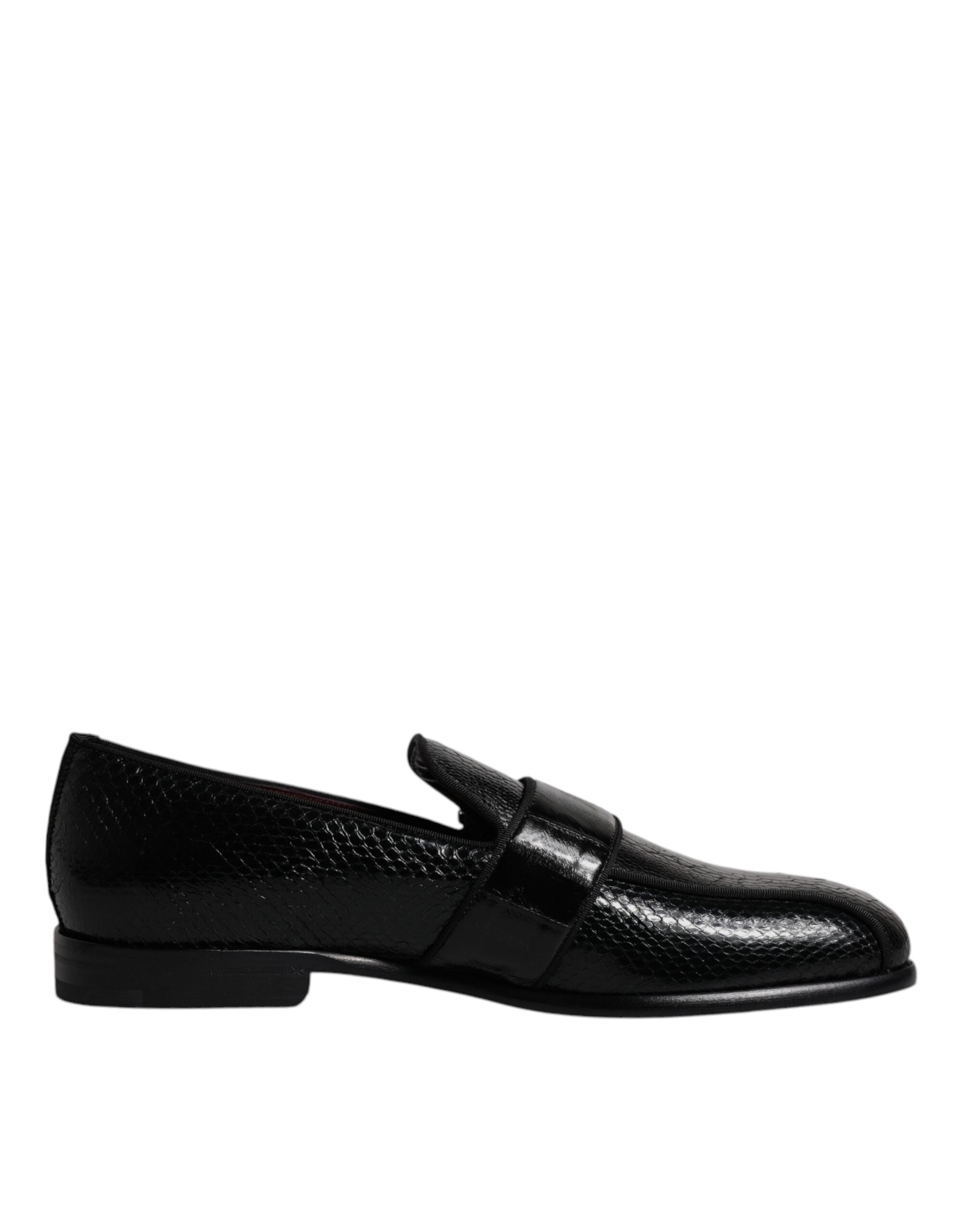 Mocassins noirs en cuir exotique avec logo DG de Dolce & Gabbana, chaussures formelles élégantes pour homme.