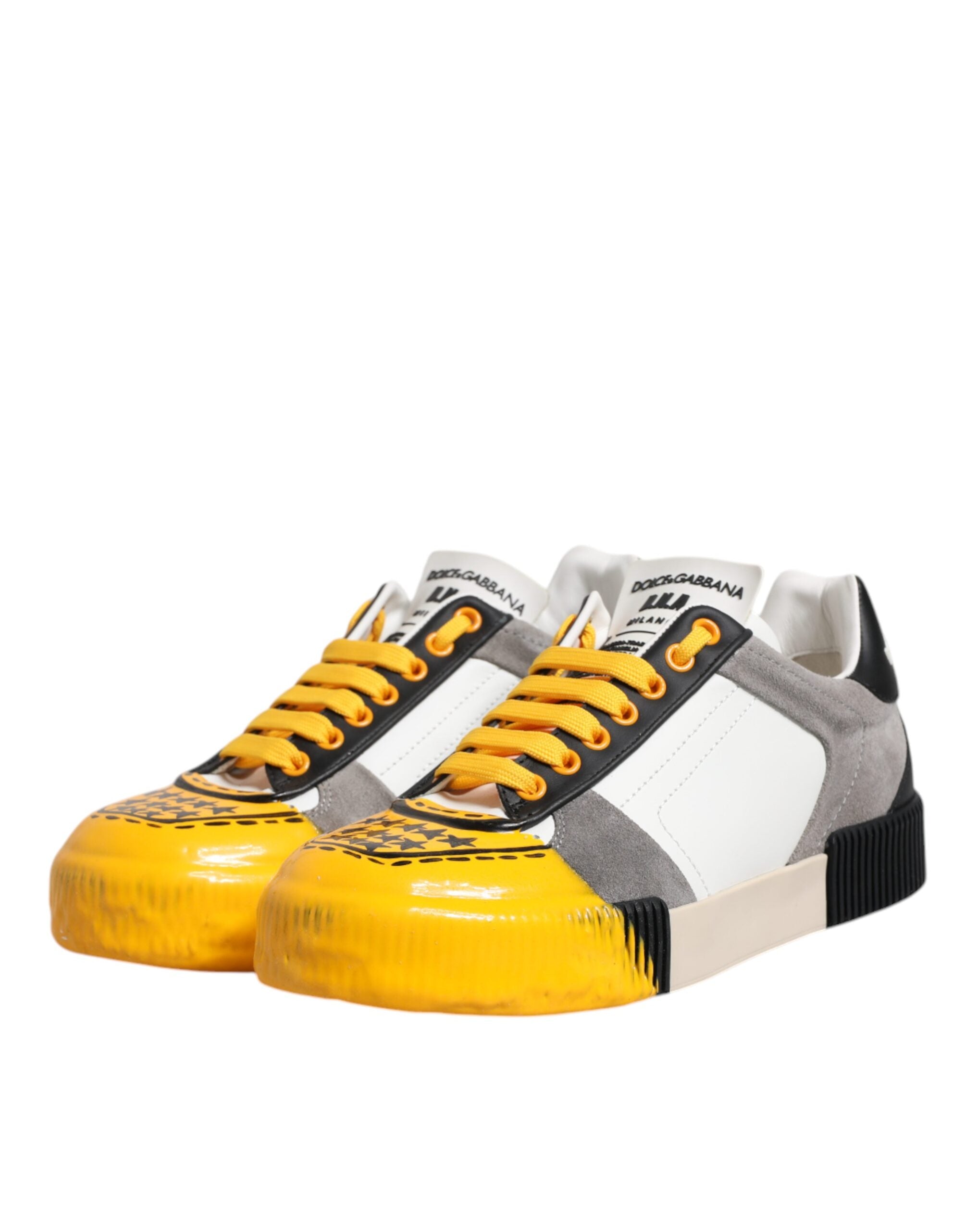 Chaussures sneakers basses en cuir multicolore Dolce & Gabbana DNA, style décontracté et moderne.
