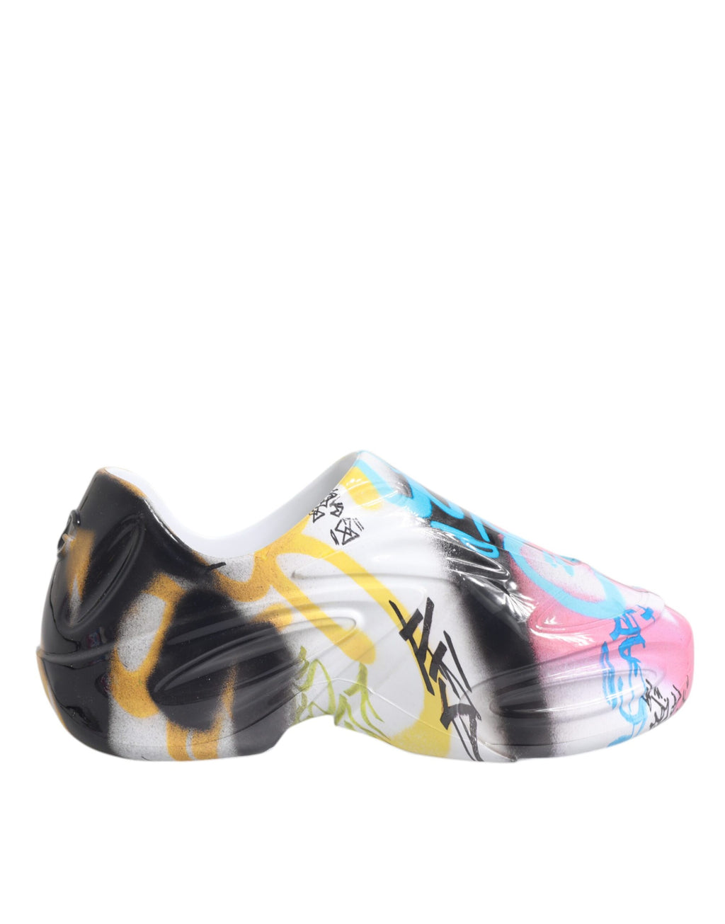 Chaussures sneakers Dolce & Gabbana Daymaster multicolores avec motif graffiti, vue de face, en cuir et tissu.