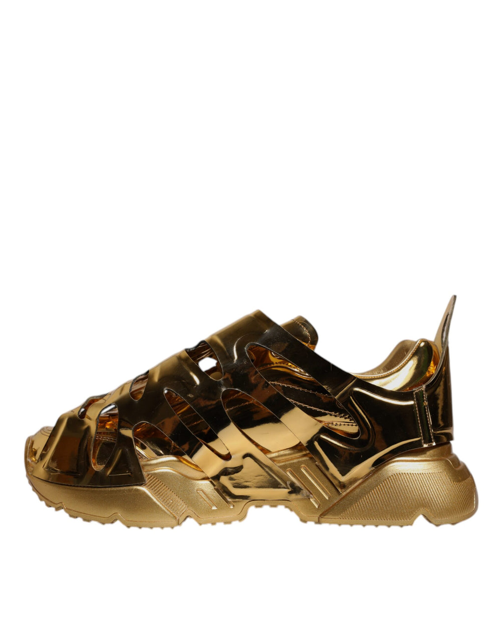 Chaussures sneakers basses Dolce & Gabbana Daymaster en cuir doré, style décontracté et élégant, vue de face.