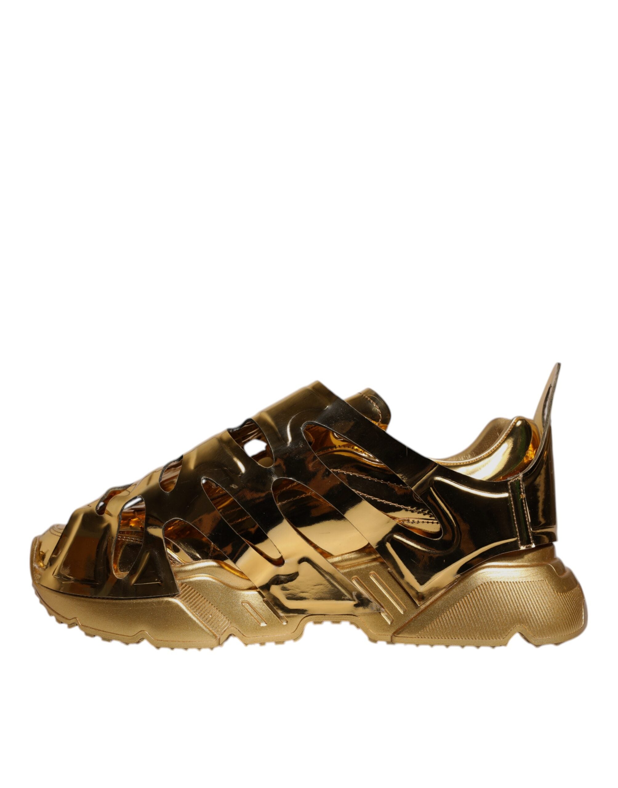 Chaussures sneakers basses Dolce & Gabbana Daymaster en cuir doré, style décontracté et élégant, vue de face.