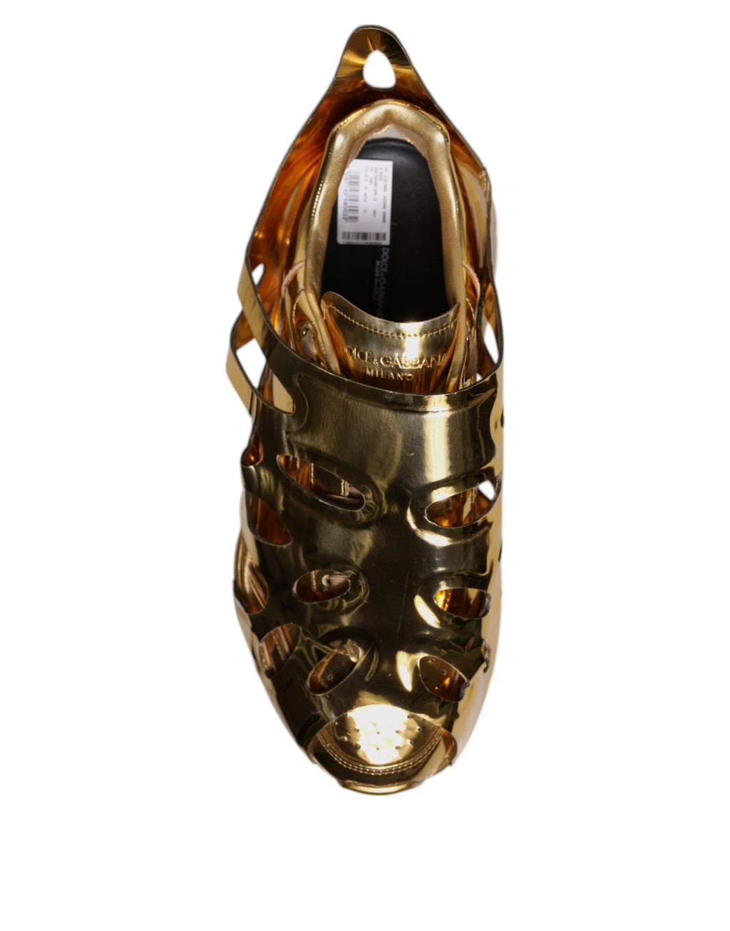 Chaussures basses Dolce & Gabbana Daymaster en cuir doré, sneakers pour hommes, vue de face.