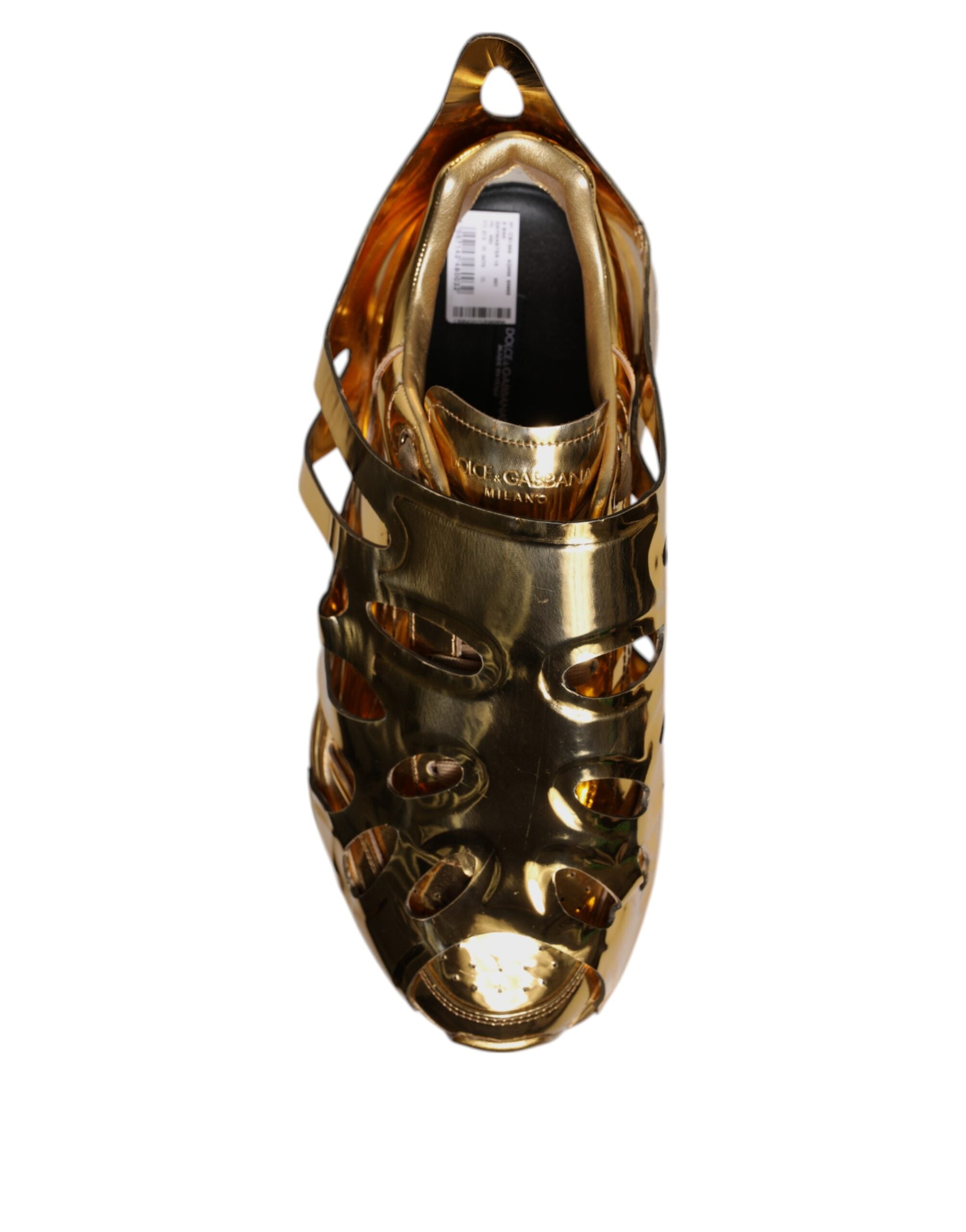 Chaussures basses Dolce & Gabbana Daymaster en cuir doré, sneakers pour hommes, vue de face.