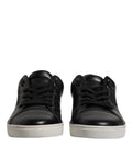 Chaussures pour hommes Dolce & Gabbana London en cuir nappa noir, baskets élégantes avec détails modernes.