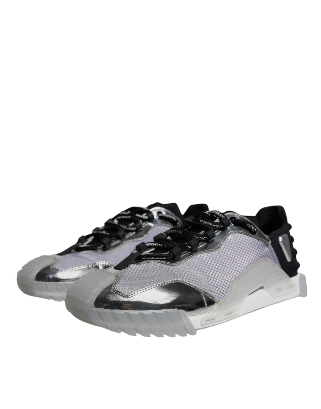 Basketball Dolce & Gabbana NS1 en nylon noir et argent, chaussures basses à semelle plate, style moderne et élégant.