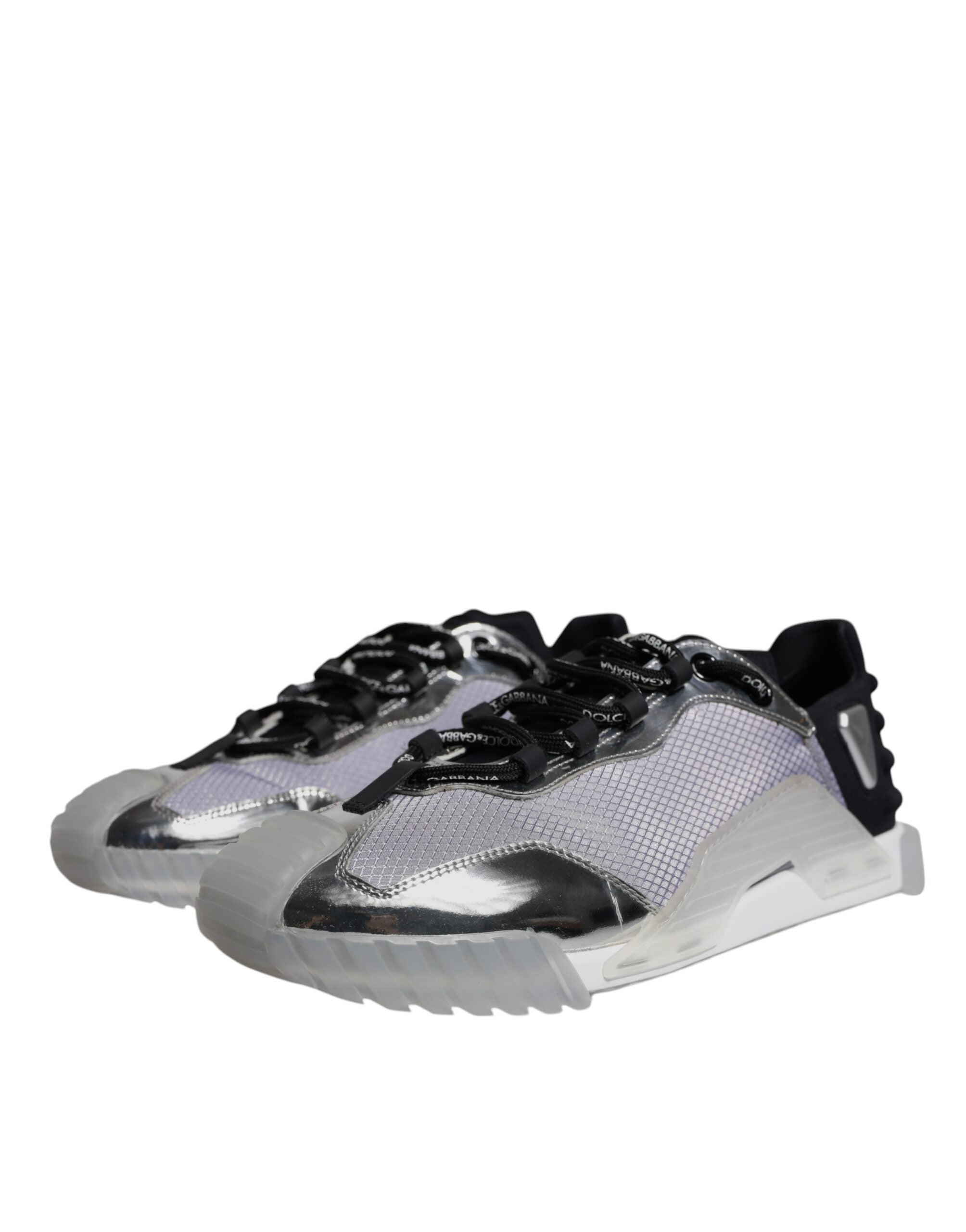 Basketball Dolce & Gabbana NS1 en nylon noir et argent, chaussures basses à semelle plate, style moderne et élégant.