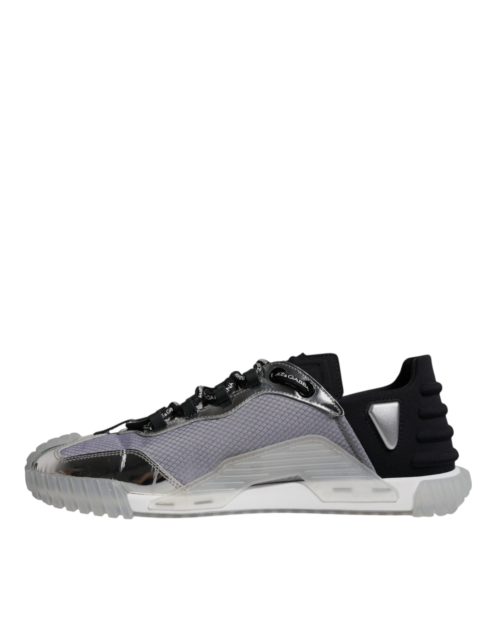 Chaussures sneakers basses en nylon noir et argent de Dolce & Gabbana, style décontracté et moderne.