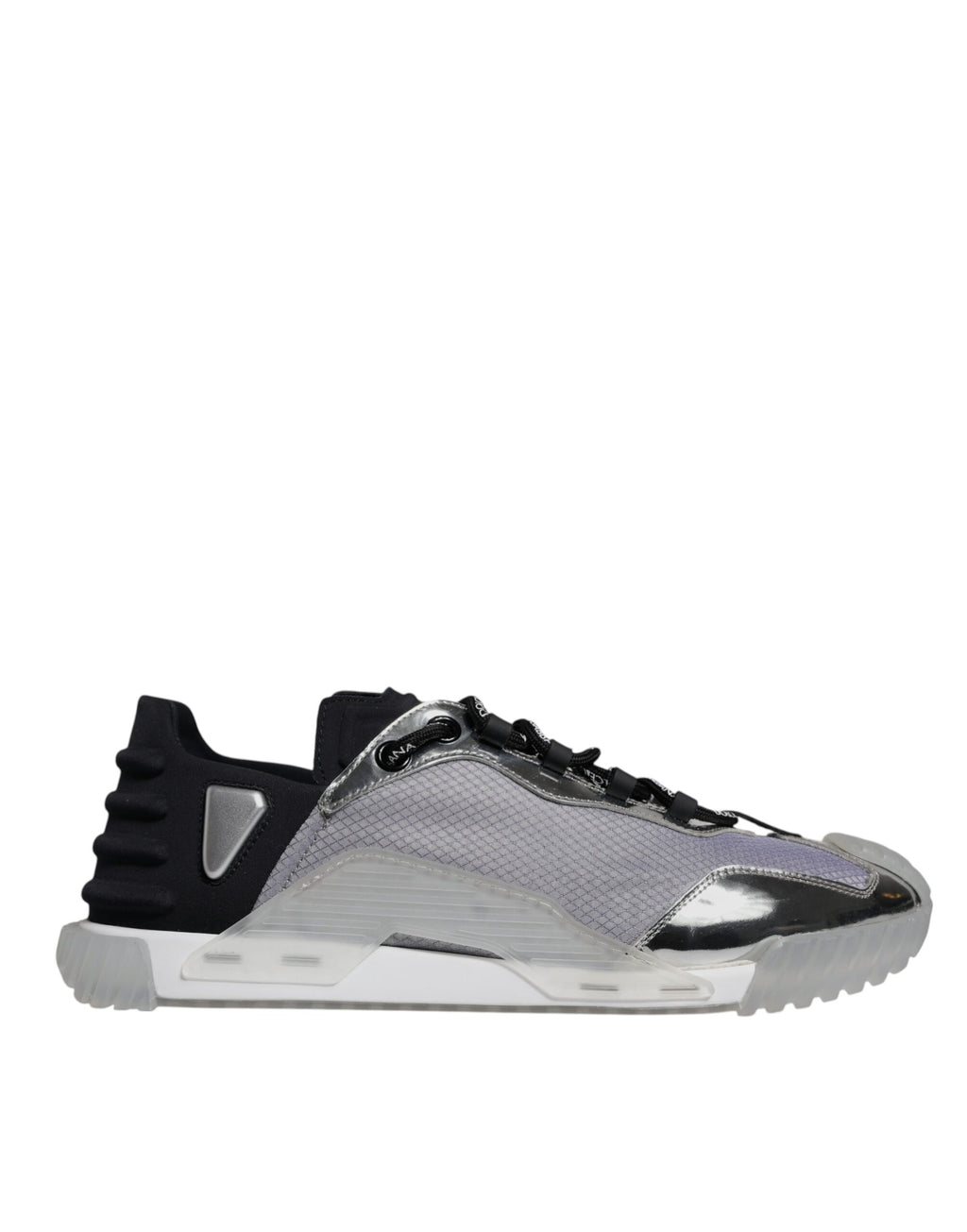 Chaussures baskets basses en nylon noir et argent de Dolce & Gabbana, sneakers modernes avec semelle blanche et design élégant.