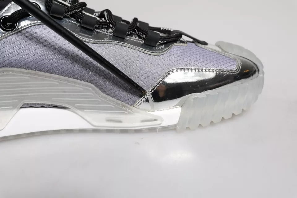 Chaussures sneakers basses Dolce & Gabbana en nylon noir et argent, style décontracté et moderne.