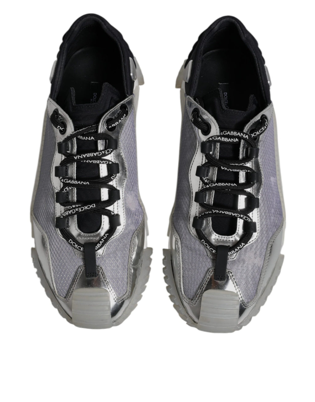 Chaussures sneakers basses en nylon noir et argent de Dolce & Gabbana, style décontracté et tendance.
