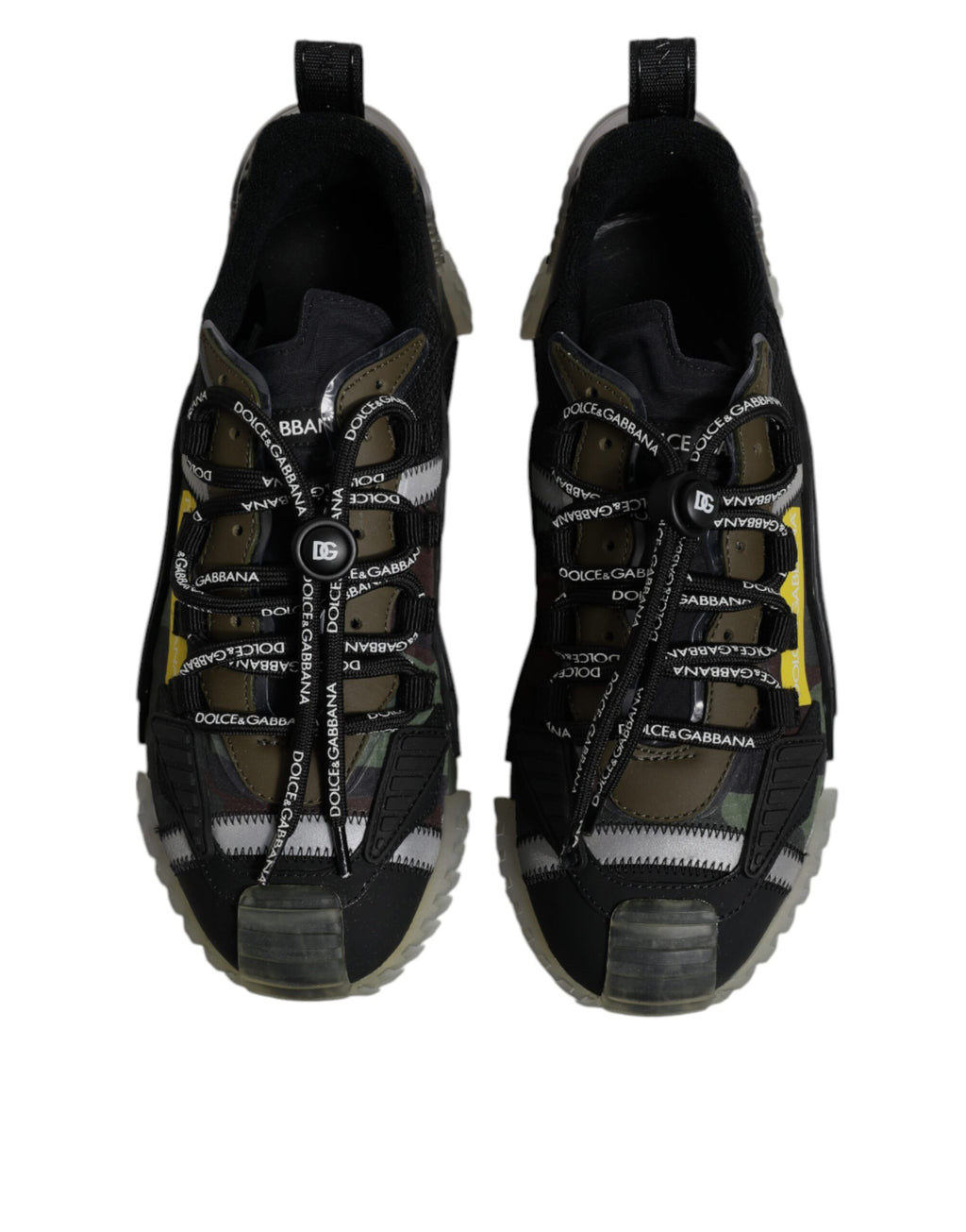 Chaussures sneakers basses Dolce & Gabbana noir et vert camouflage NS1, design moderne et tendance pour hommes.