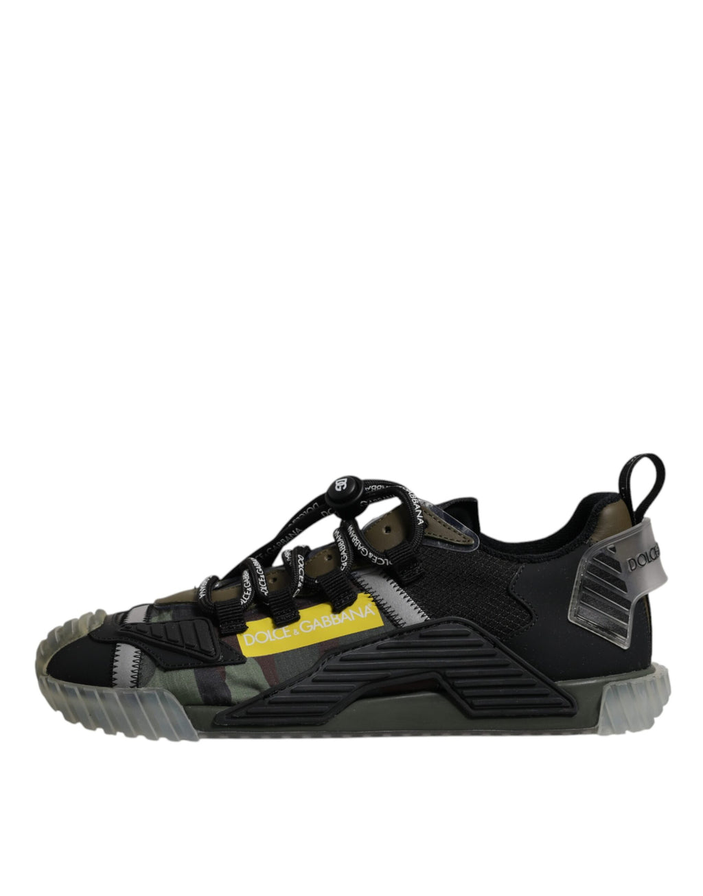 Chaussures sneakers basses Dolce & Gabbana noir et vert camouflage, style décontracté pour homme.
