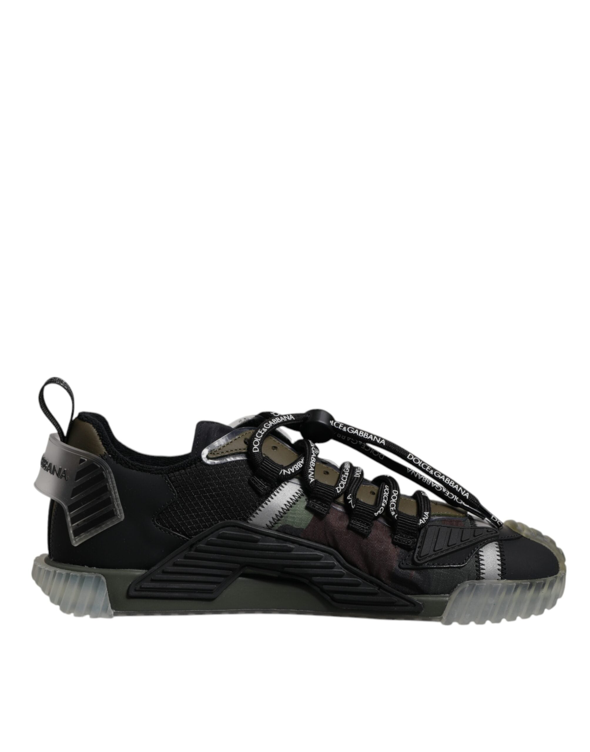 Chaussures basses Dolce & Gabbana Camo noir vert pour homme, sneakers style décontracté avec motif camouflage.