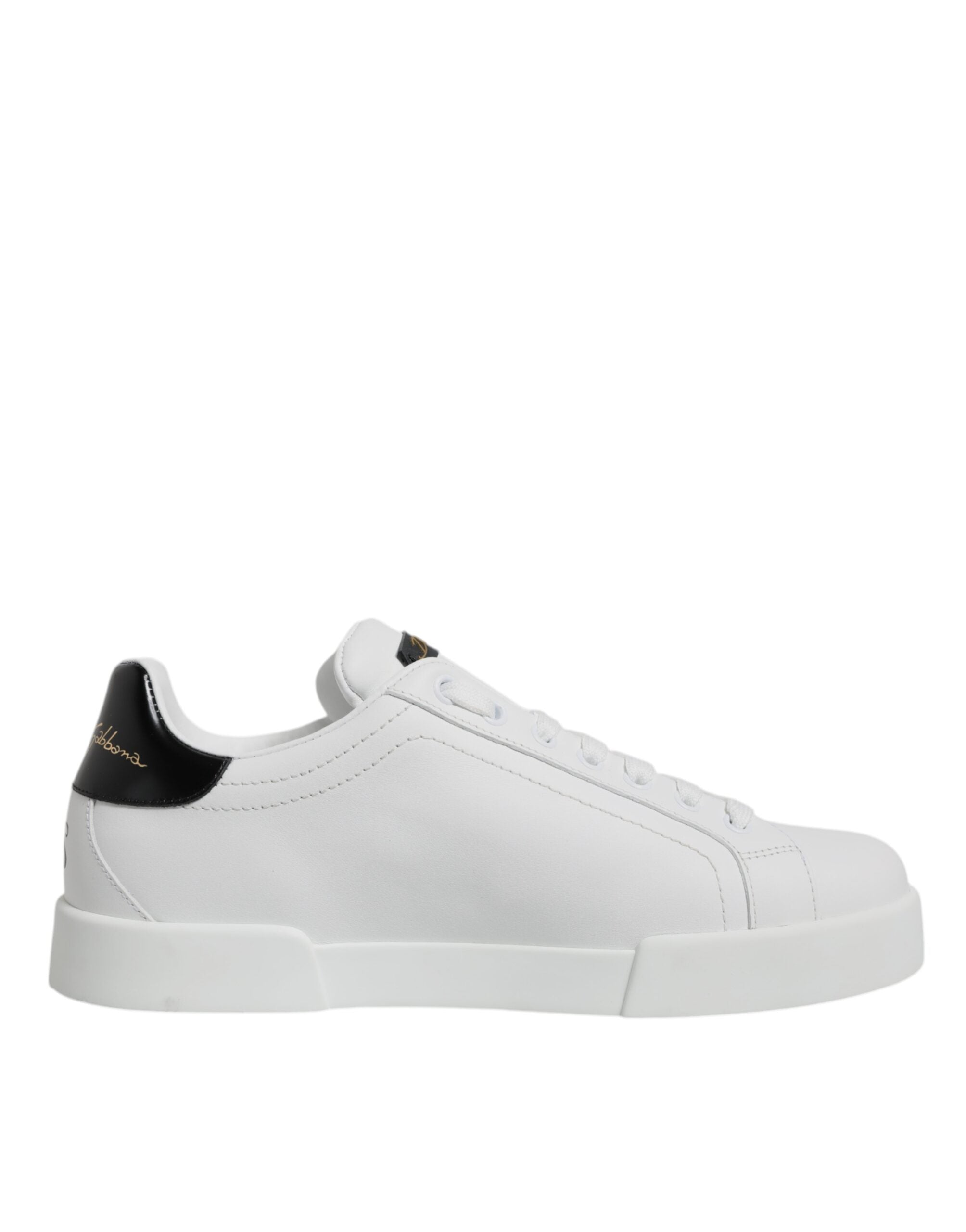 Chaussures Dolce & Gabbana en cuir blanc, baskets basses à lacets pour homme, style élégant et confortable.