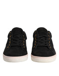 Chaussures sneakers pour hommes Dolce & Gabbana en cuir suédé noir avec logo, vue de face.
