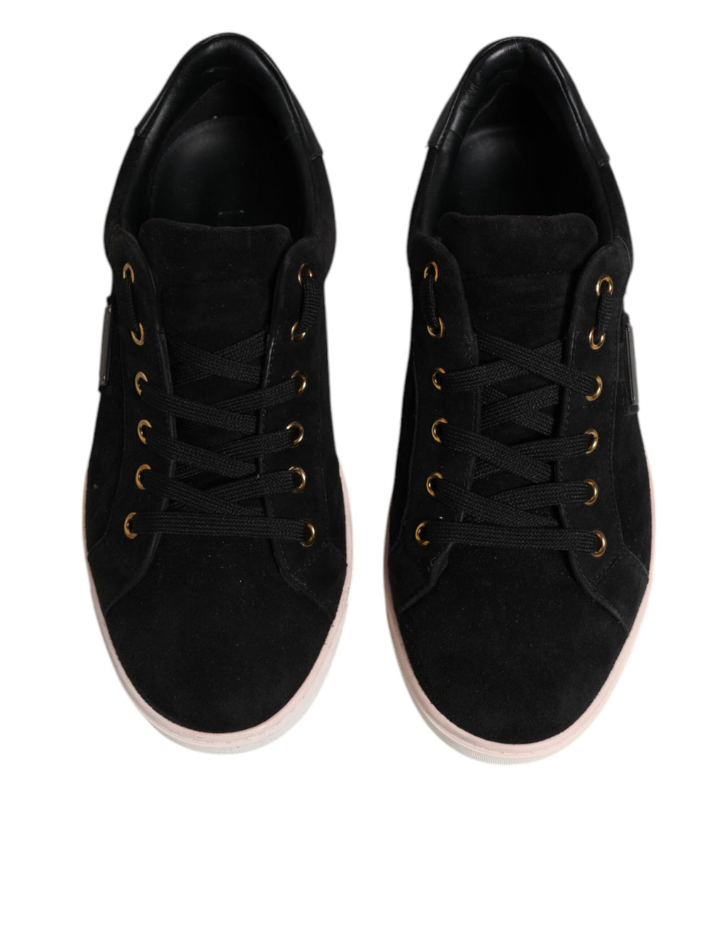 Chaussures sneakers pour homme Dolce & Gabbana en cuir suédé noir avec logo, vue de face sur chaussure.