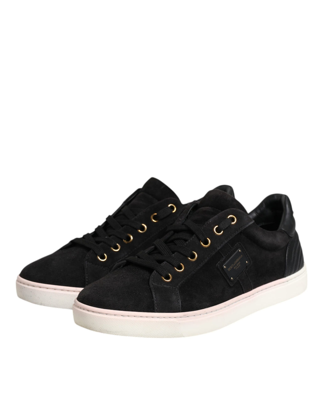 Chaussures sneakers en cuir suédé noir Dolce & Gabbana avec logo de marque visible, pour homme, vue de face.