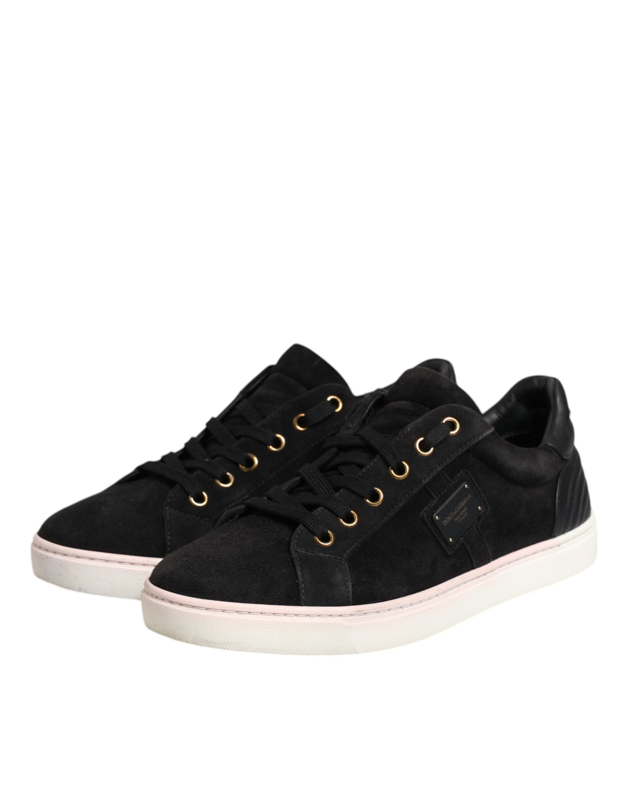 Chaussures sneakers en cuir suédé noir Dolce & Gabbana avec logo de marque visible, pour homme, vue de face.