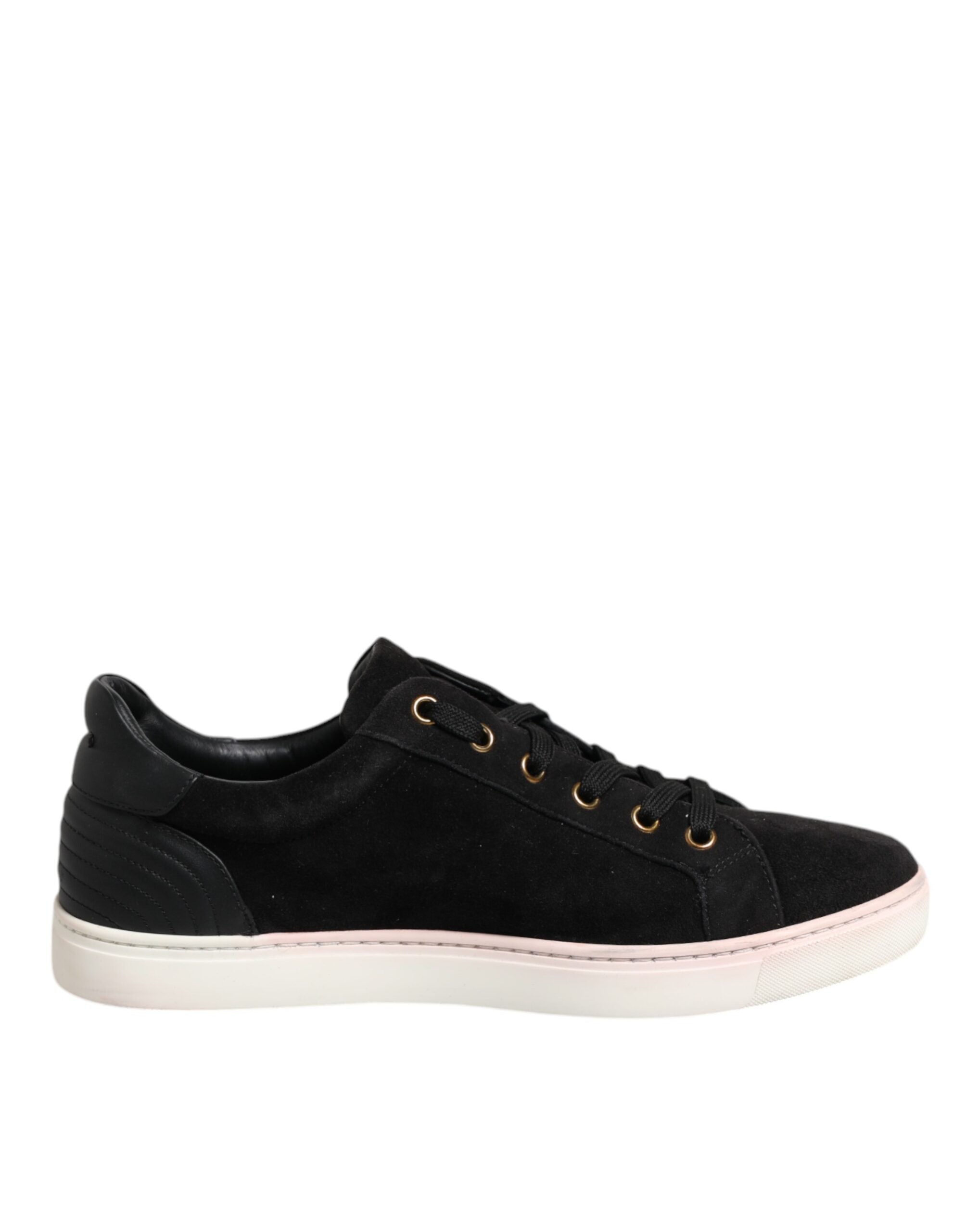 Chaussures de sport homme Dolce & Gabbana en cuir suédé noir avec logo, style sneakers modernes et élégants.