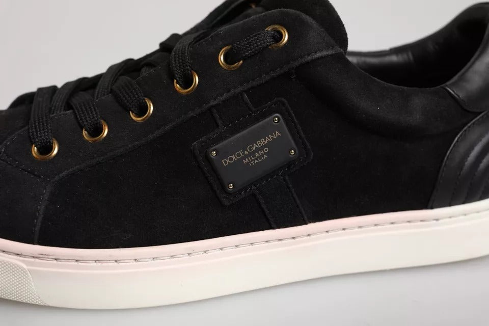 Chaussures sneakers pour homme Dolce & Gabbana en cuir noir et daim avec logo Dolce & Gabbana.