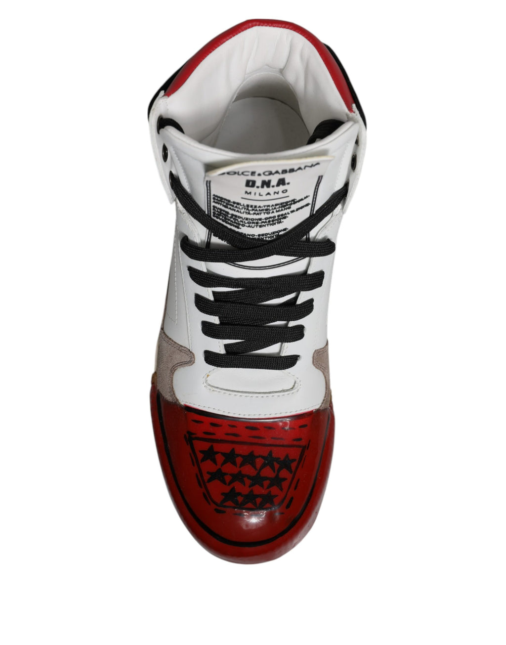 Chaussures sneakers montantes en cuir multicolore de Dolce & Gabbana, style tendance et détails colorés.
