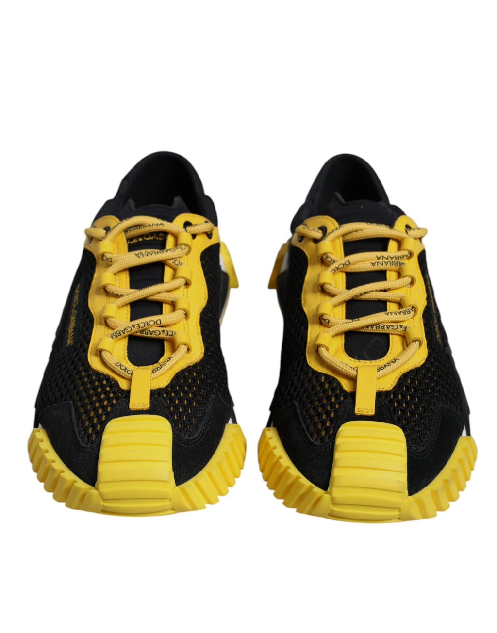 Chaussures sneakers basses Dolce & Gabbana NS1 noires et jaunes, style décontracté, visibles en gros plan.