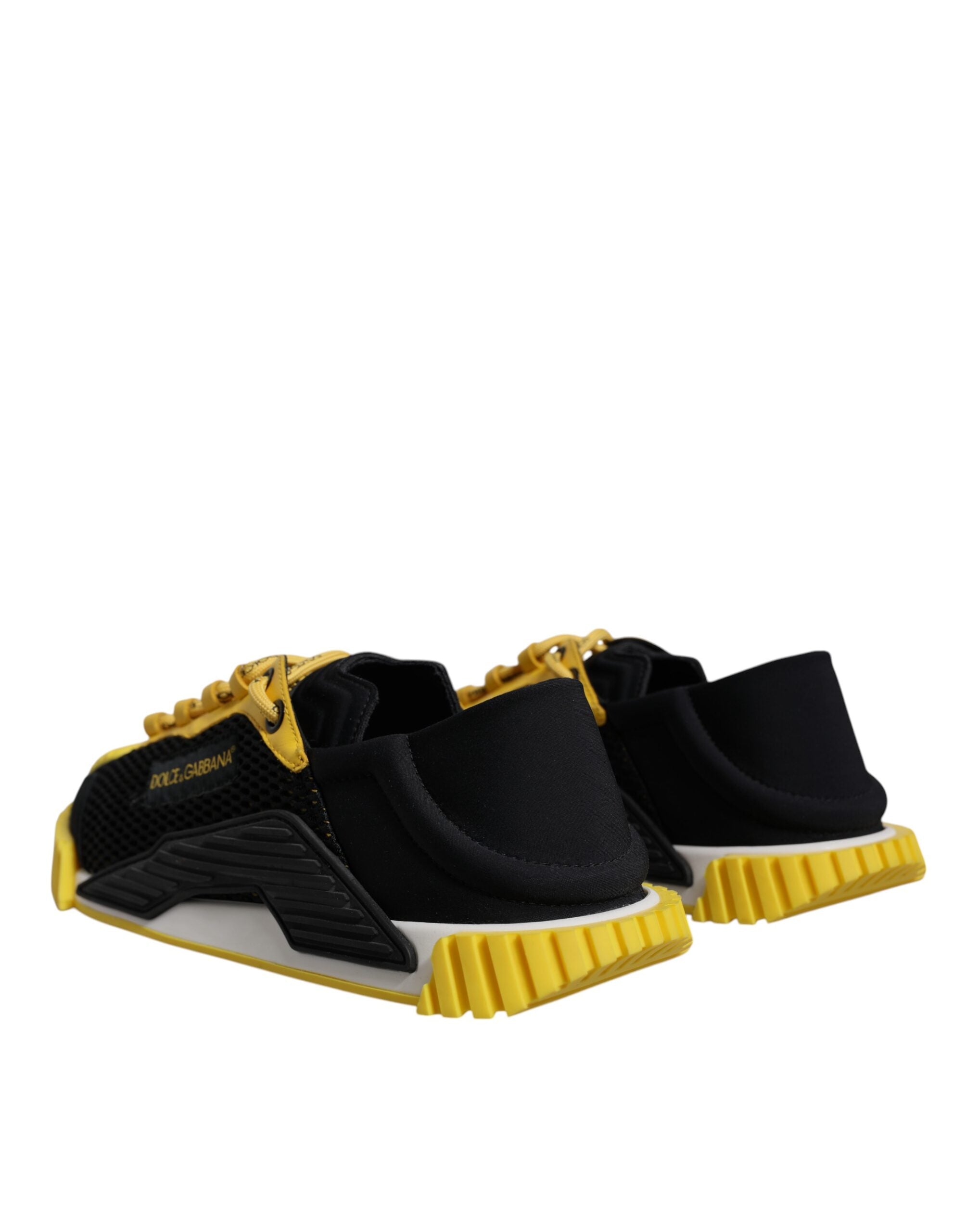 Baskets basses noires et jaunes Dolce & Gabbana NS1, chaussure de sport élégante avec design moderne et détails colorés.