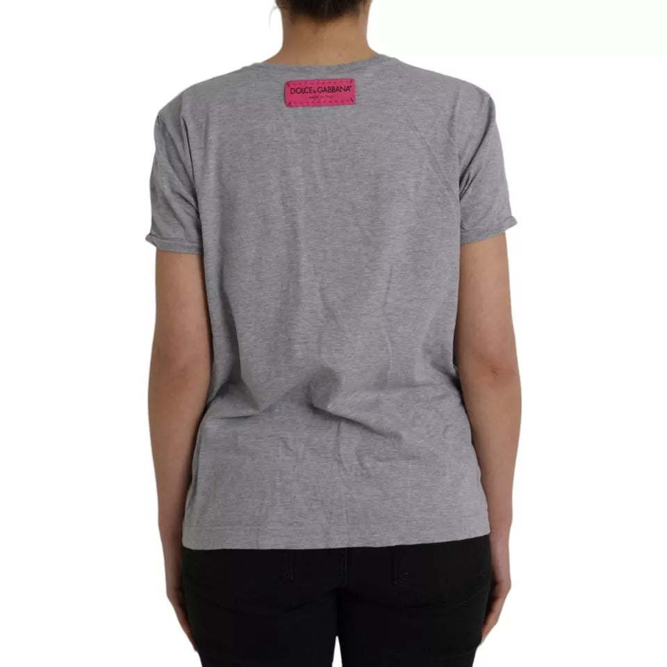 T-shirt gris en coton Dolce & Gabbana L'Amore E'Bellezza, vue de face avec logo et design élégant.
