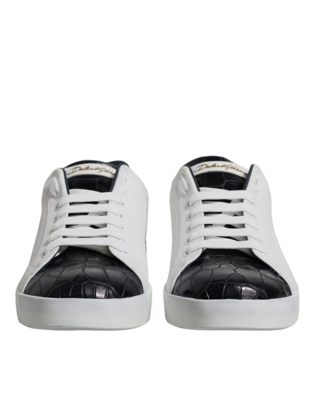 Chaussures sneakers Portofino en cuir blanc et noir de Dolce & Gabbana, élégantes et modernes.