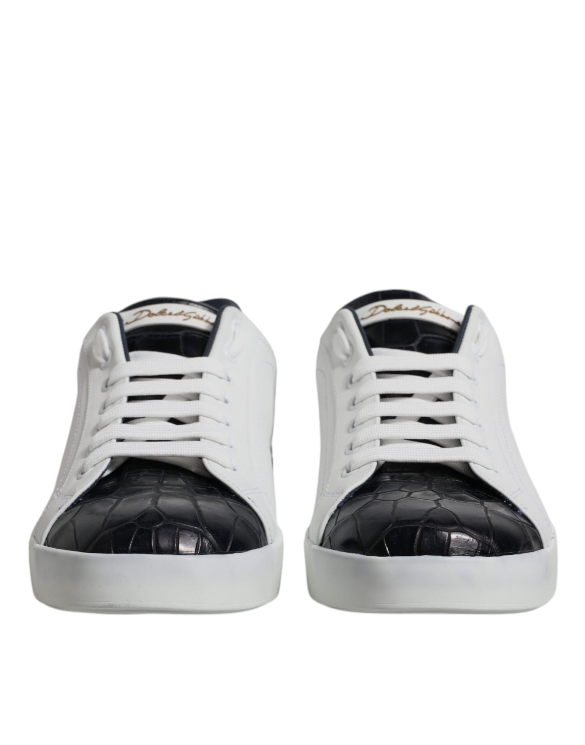 Chaussures sneakers Portofino en cuir blanc et noir de Dolce & Gabbana, élégantes et modernes.
