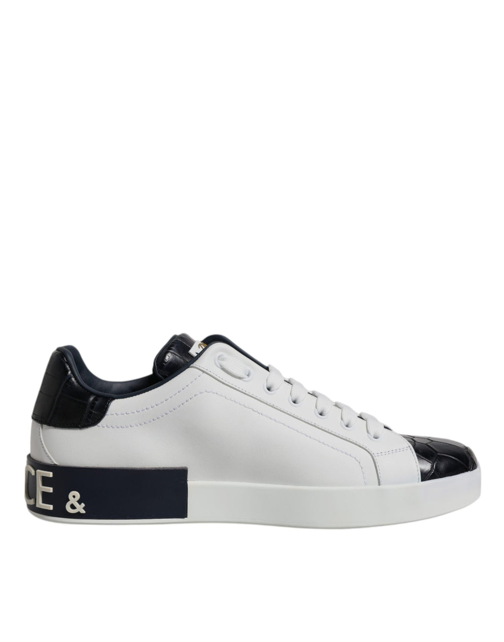 Chaussures Portofino en cuir blanc et noir de Dolce & Gabbana, baskets élégantes pour homme ou femme.