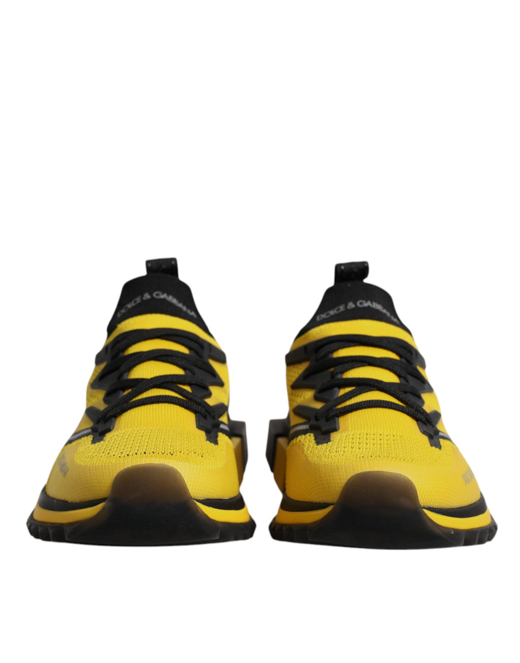 Chaussures de sport Dolce & Gabbana Sorrento jaunes, sneakers stretch pour homme, vue de face sur fond blanc