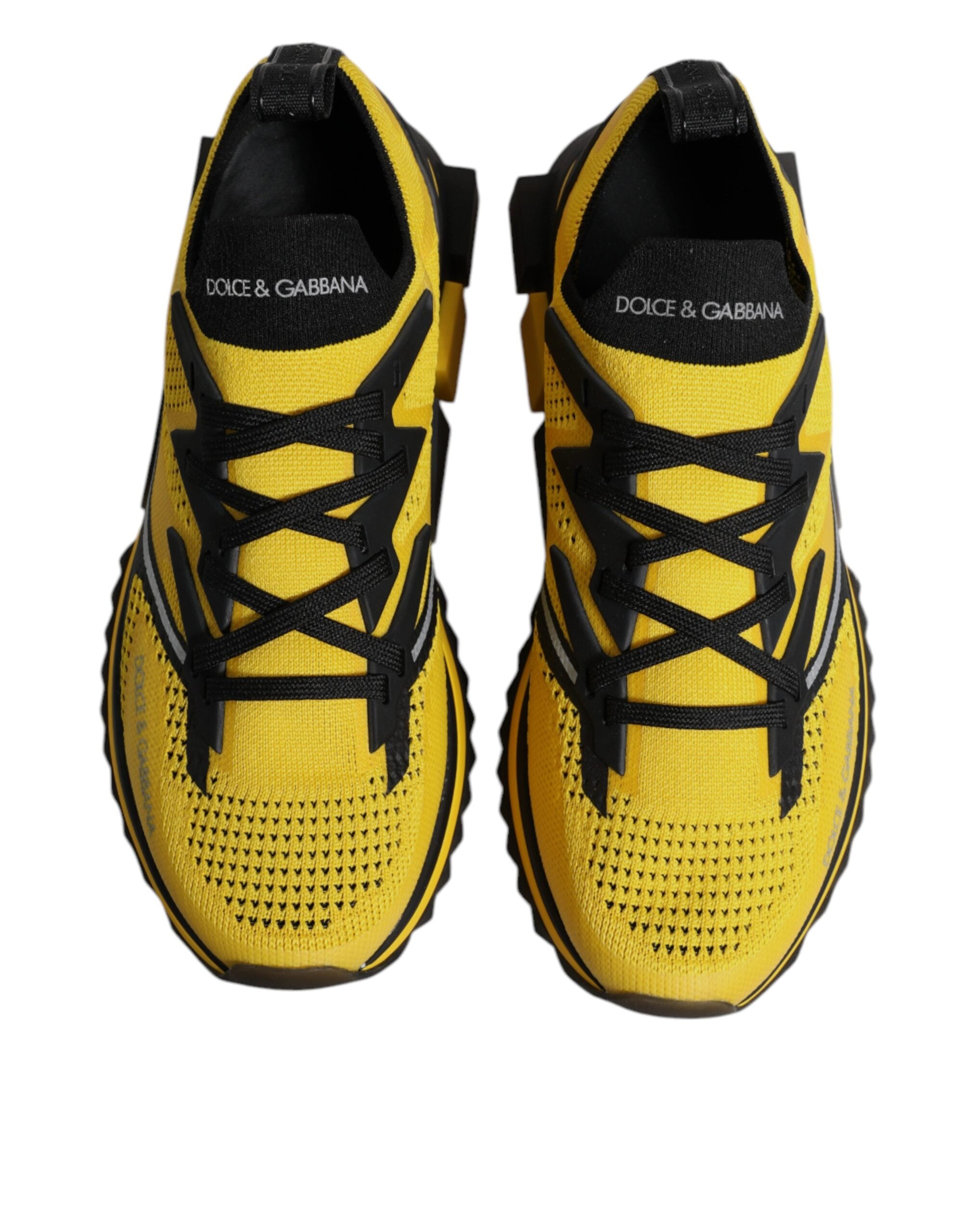 Chaussures de sport Dolce & Gabbana Sorrento jaunes en stretch pour homme, vue de face avec détails de design.