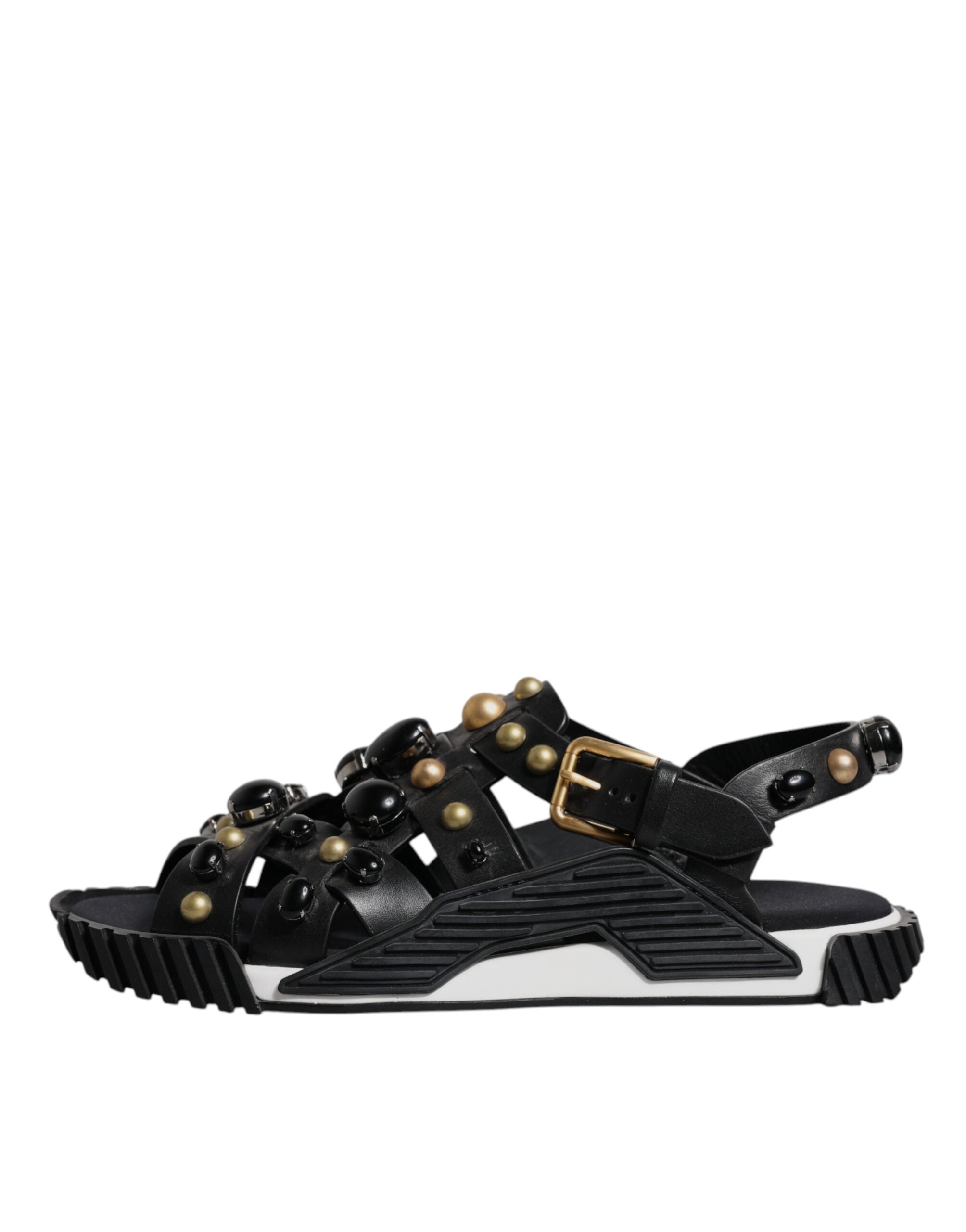 Sandales Dolce & Gabbana en cuir noir avec studs, chaussures élégantes et tendance pour femmes.