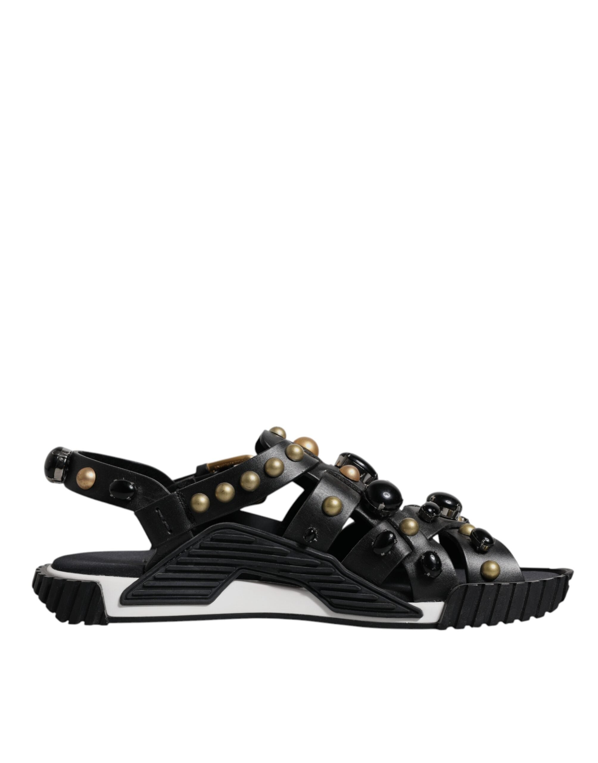Sandales Dolce & Gabbana en cuir noir avec studs, chaussures élégantes et tendance pour femme.