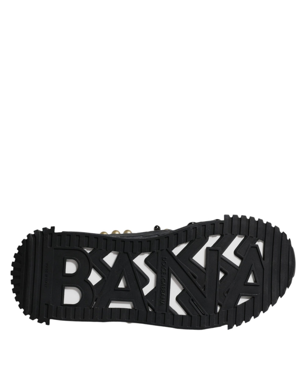 Sandales Dolce & Gabbana en cuir noir avec studs, chaussures à talon plat et design élégant.